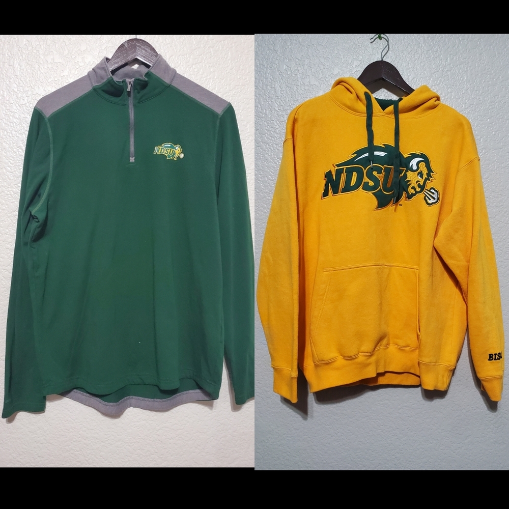 Under Armour & E5 NDSU Bison Yellow Hoodie & Green Sweatshirt Size Medium